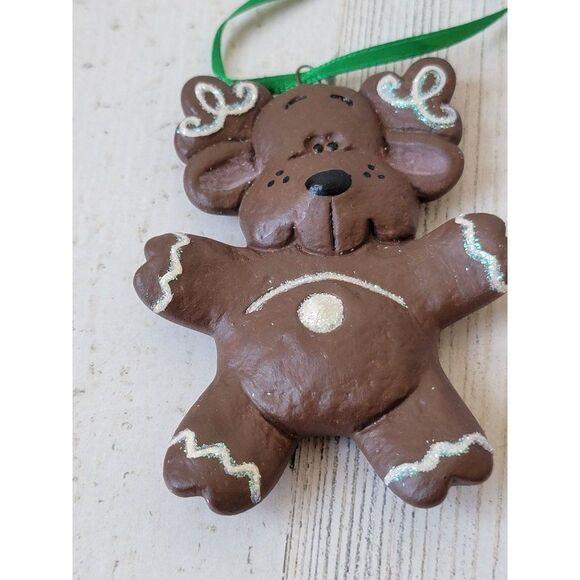 Ceramic reindeer glitter ornament Xmas decor santa - Picture 2 of 4